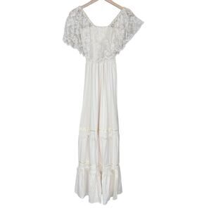 Vintage Tiered Lace Boho Prairie Cottagecore Maxi Dress Sz XS/S